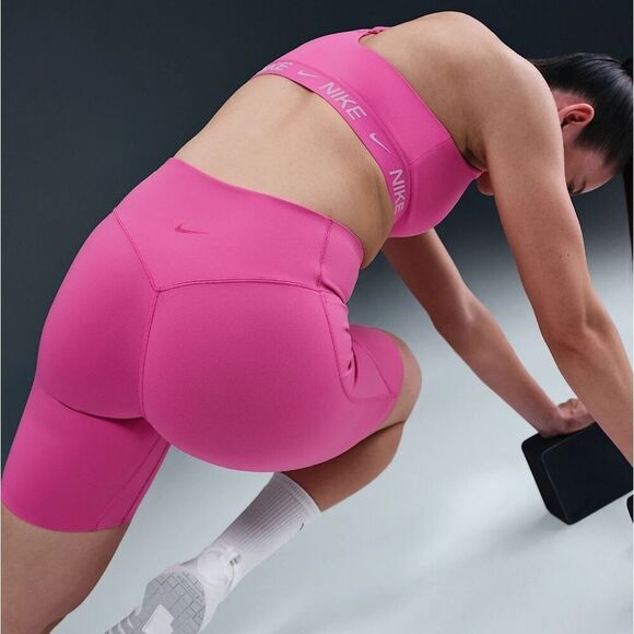 Nike Pants - Nike Universa Women's High-Waisted 8" Biker Gym Shorts Seamless Front Pink M New